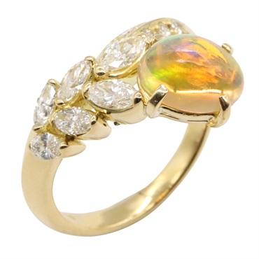 18K黃金 火蛋白石 鑽石 戒指 12【JEWELRY 無品牌珠寶】