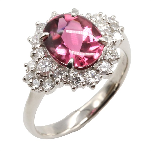 PT900鉑金 粉色碧璽 鑽石 戒指 11【JEWELRY 無品牌珠寶】 Pink tourmaline 5.3g