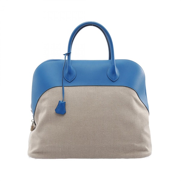 海島藍 Evercolor 牛皮 棕色帆布 Bolide Relax 45 柏莉包 手提包 D刻【HERMES 愛馬仕】