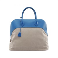 海島藍 Evercolor 牛皮 棕色帆布 Bolide Relax 45 柏莉包 手提包 D刻【HERMES 愛馬仕】