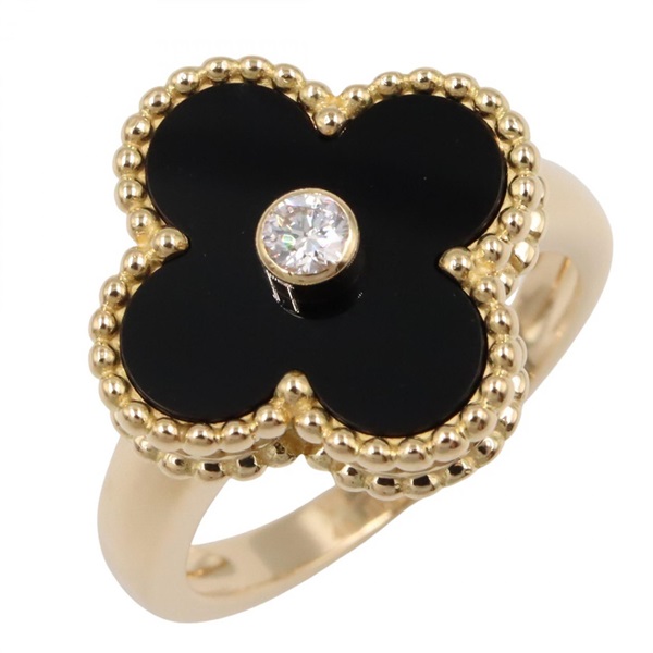 Vintage Alhambra 18K 黃金 鑽石 黑瑪瑙 戒指 48【Van Cleef ＆ Arpels 梵克雅寶】 VCARA41000