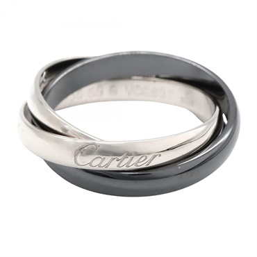 18K白金 黑色陶瓷 Trinity 戒指 59【Cartier 卡地亞】 B4234100
