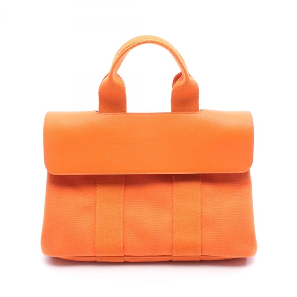 橘色 Ever color牛皮 帆布 Valparaiso PM 手提包 □M刻 銀扣【HERMES 愛馬仕】
