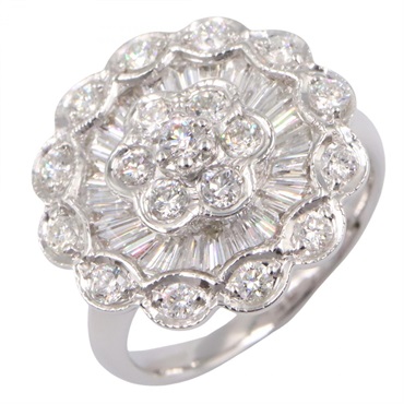 18K白金 鑽石 花朵戒指 10.5【JEWELRY 無品牌珠寶】