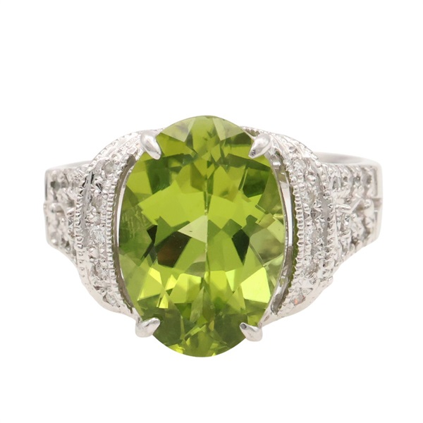 18K白金 橄欖石 鑽石 戒指【JEWELRY 無品牌珠寶】