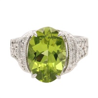 18K白金 橄欖石 鑽石 戒指【JEWELRY 無品牌珠寶】