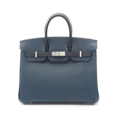 普魯士藍/深靛藍/黑色 Epsom牛皮 Birkin 25 柏金包 手提包 B刻 銀扣【HERMES 愛馬仕】