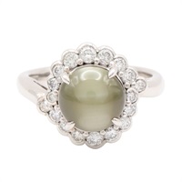 PT900鉑金 金綠貓眼石 鑽石 戒指【JEWELRY 無品牌珠寶】 Chrysoberyl  8.5g