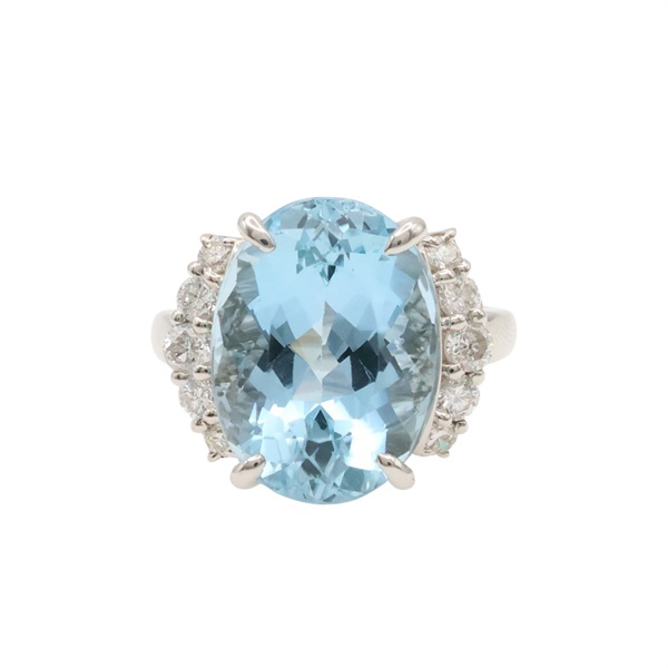 PT900 海藍寶石 鑽石 戒指【JEWELRY 無品牌珠寶】