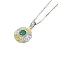 18K黃金 PT850/PT900鉑金 祖母綠 鑽石 項鏈【JEWELRY 無品牌珠寶】 Emerald 6.8g