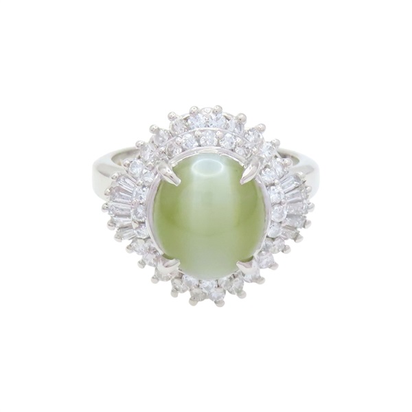 PT900鉑金 金綠玉貓眼 鑽石 戒指【JEWELRY 無品牌珠寶】 Cat's Eye 10.2g