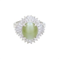 PT900鉑金 金綠玉貓眼 鑽石 戒指【JEWELRY 無品牌珠寶】 Cat's Eye 10.2g