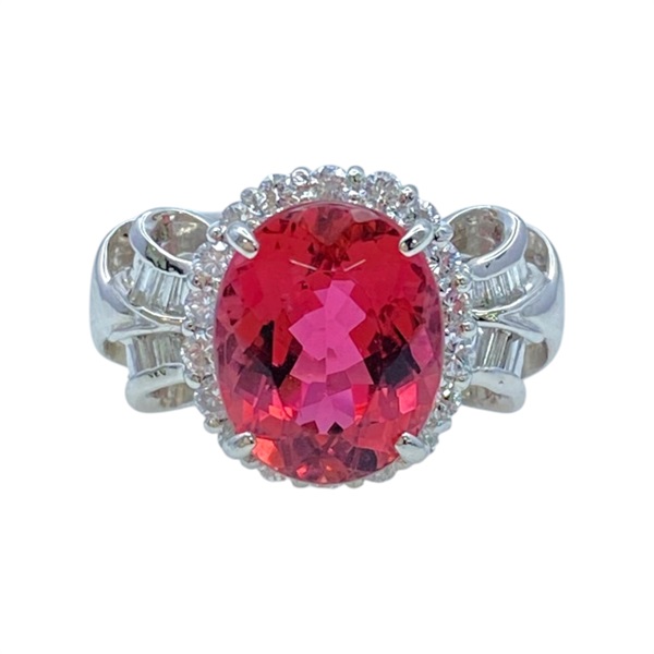 PT900鉑金 紅色碧璽 鑽石 戒指【JEWELRY 無品牌珠寶】