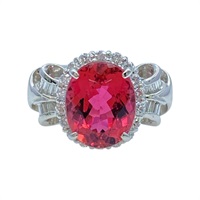 PT900鉑金 紅色碧璽 鑽石 戒指【JEWELRY 無品牌珠寶】