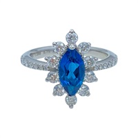 PT900 鉑金 藍托帕石 鑽石 戒指【JEWELRY 無品牌珠寶】