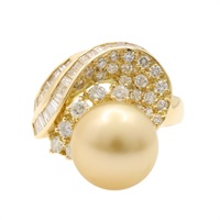 18K黃金 11mm珍珠 鑽石 戒指【JEWELRY 無品牌珠寶】 South Sea Pearl 9.4g