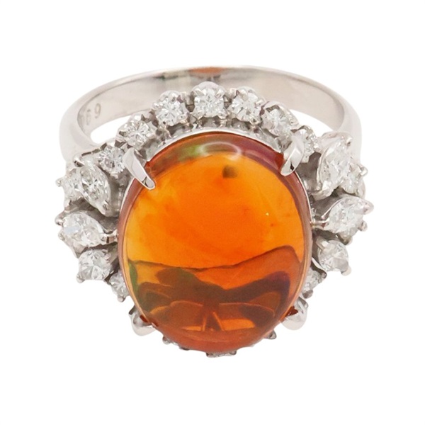 火蛋白石 PT900鉑金 鑽石 戒指【JEWELRY 無品牌珠寶】