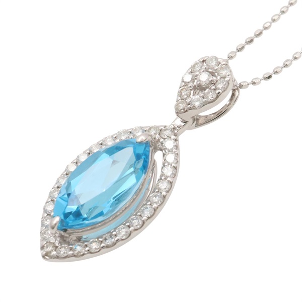 JEWELRY 無品牌珠寶 藍色托帕石 鑽石 18K白金 項鍊