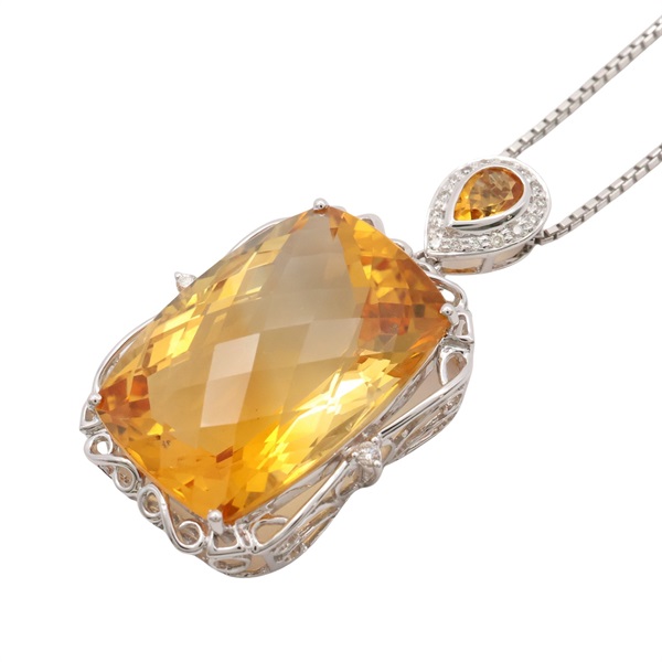 JEWELRY 無品牌珠寶 黃水晶 鑽石 18K白金 項鍊