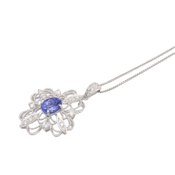JEWELRY 無品牌珠寶 坦桑石 鑽石 18K白金 項鍊 Tanzanite 4.8g