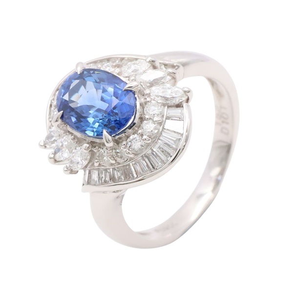 JEWELRY 無品牌珠寶 戒指 #50 藍寶石 鑽石 PT900鉑金 Sapphire 6.8g