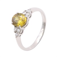 JEWELRY 無品牌珠寶 戒指 #54.5 榍石 鑽石 18K白金 Sphene 2.9g