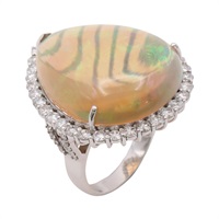 JEWELRY 無品牌珠寶 戒指 #52 蛋白石 鑽石 18K白金 Opal  12.5g