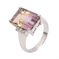 JEWELRY 無品牌珠寶 戒指 #57 紫黃晶 鑽石 PT900鉑金 Ametrine 10.6g