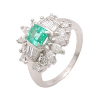 JEWELRY 無品牌珠寶 戒指 #52 祖母綠 鑽石 PT850鉑金 Emerald 7.0g