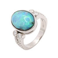 JEWELRY 無品牌珠寶 戒指 #54 黑蛋白石 鑽石 PT900鉑金 Black Opal 9.7g