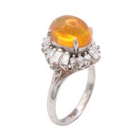 JEWELRY 無品牌珠寶 戒指 #53 火蛋白石 鑽石 PT900鉑金 Fire Opal 7.9g