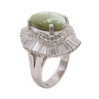 JEWELRY 無品牌珠寶 戒指 #49 綠色貓眼石 鑽石 PT900鉑金 Cat's eye 14.1g