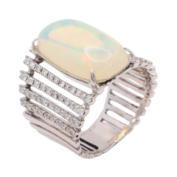 JEWELRY 無品牌珠寶 戒指 #52.5 蛋白石 鑽石 18K白金 Opal  8.8g