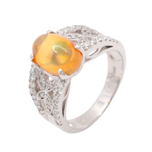 JEWELRY 無品牌珠寶 戒指 #52 火蛋白石 鑽石 18K白金 Fire Opal 6.1g