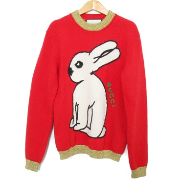 紅色 羊毛 針織 兔子圖案  套頭 毛衣 XS