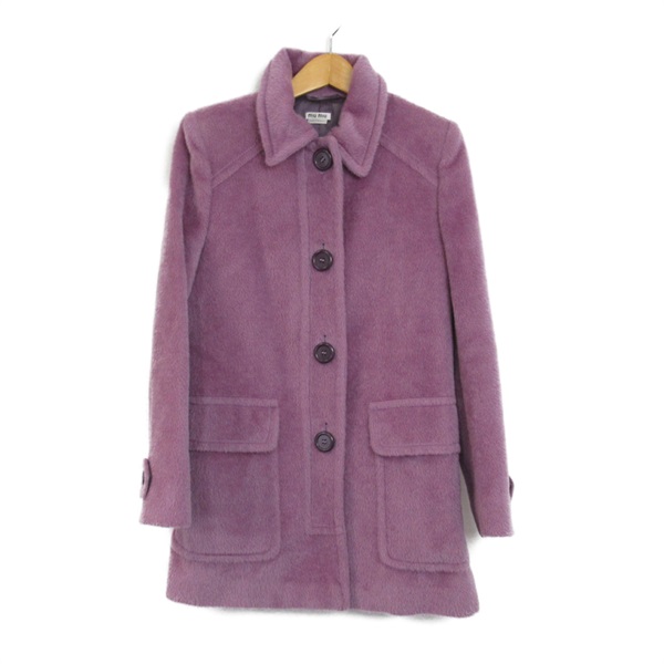 紫色 羊駝毛 風衣外套 大衣