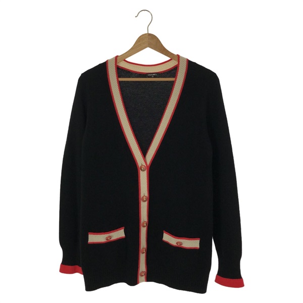 黑色 紅色 喀什米爾 羊毛 開襟毛衣 上衣 P56185K07365
