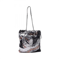 黑色 皮革 亮片 Drawstring 托特包
