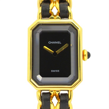 Premiere XL 石英腕錶 黑色錶盤 鍍金 皮革錶帶【CHANEL 香奈兒】 H0001