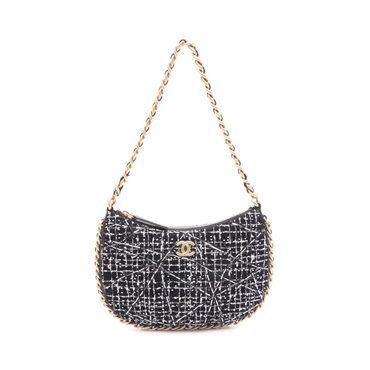 黑色 粗花呢 鍊帶 Hobo 包 肩背包 金釦【CHANEL 香奈兒】 AS4378