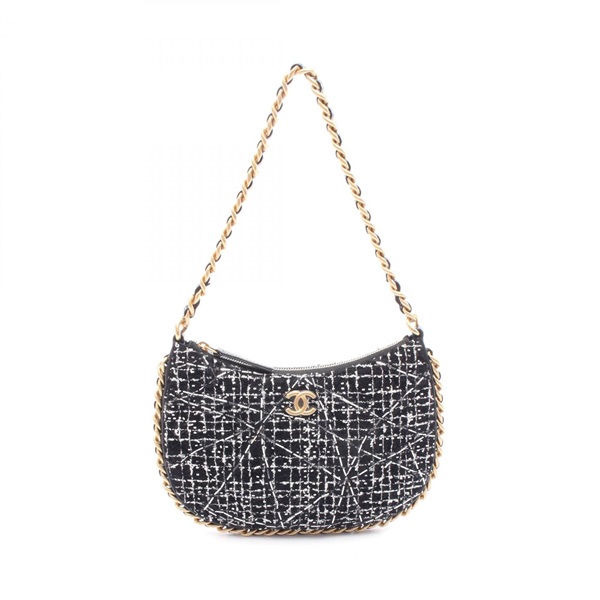 黑色 粗花呢 鍊帶 Hobo 包 肩背包 金釦【CHANEL 香奈兒】 AS4378