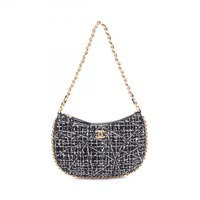 黑色 粗花呢 鍊帶 Hobo 包 肩背包 金釦【CHANEL 香奈兒】 AS4378