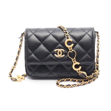 黑色 羊皮 鍊帶肩背包 金釦【CHANEL 香奈兒】