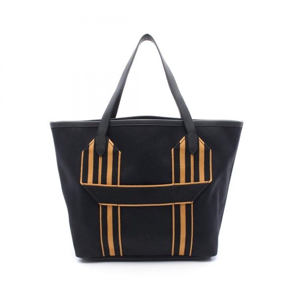 黑/棕色 拼色條紋 帆布 H Hermes Pursangle 單肩包【HERMES 愛馬仕】