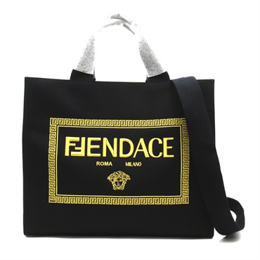 【再降價】Versace Fendace聯名 黑色 帆布 Sunshine 托特包 7VA558 AJLA FOFQV
