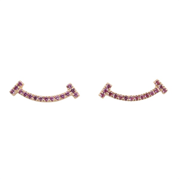 18K玫瑰金 粉紅色藍寶石 T smile mini 耳環【Tiffany & Co 蒂芬妮】