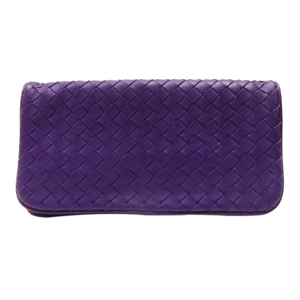 【再降價】紫色 羊皮 編織 釦式長夾 Blue