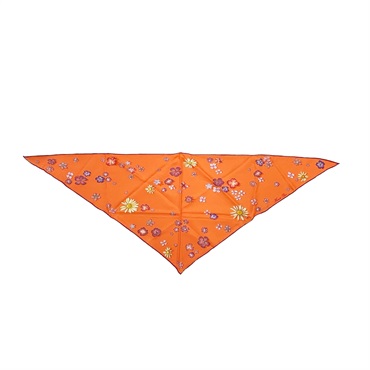 橘色 真絲 花朵 三角巾 圍巾 披肩 絲巾