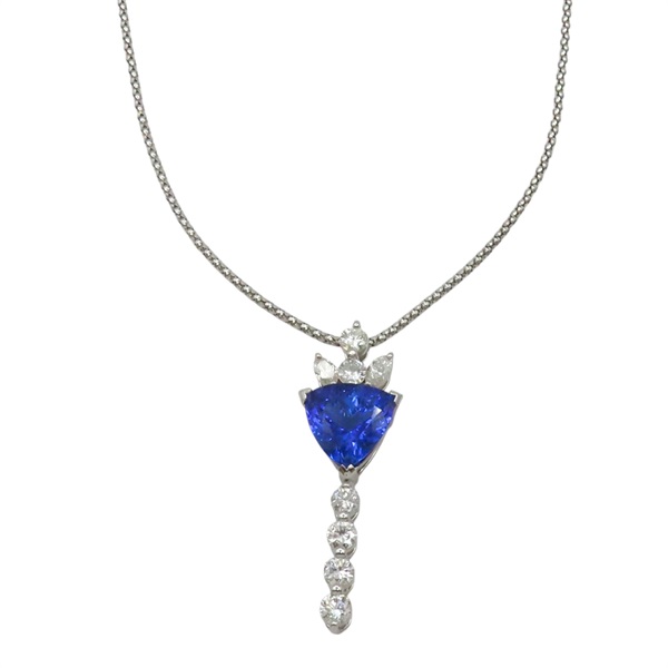 3.97CT 坦桑石 1.13 鑽石 PT900鉑金 墜飾 18白K金項鍊 Tanzanite Necklace