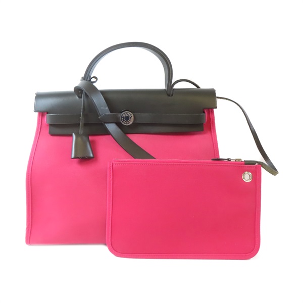 【激安價】粉色 牛皮 帆布 Herbag Zip 31 兩用包 A刻 A刻印